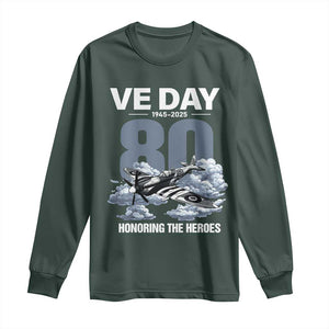 VE Day 80th Anniversary Long Sleeve Shirt 2025 Celebration WWII Remembrance Retro TS02 Dark Forest Green Print Your Wear