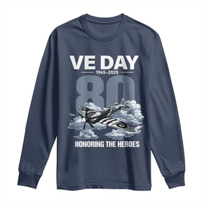 VE Day 80th Anniversary Long Sleeve Shirt 2025 Celebration WWII Remembrance Retro TS02 Navy Print Your Wear