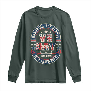 VE Day 80th Anniversary Long Sleeve Shirt 2025 Patriotic WWII Remembrance Vintage TS02 Dark Forest Green Print Your Wear