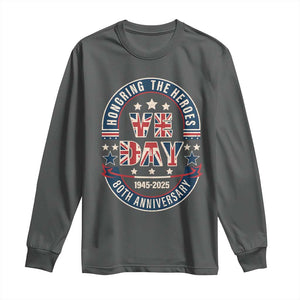 VE Day 80th Anniversary Long Sleeve Shirt 2025 Patriotic WWII Remembrance Vintage TS02 Dark Heather Print Your Wear