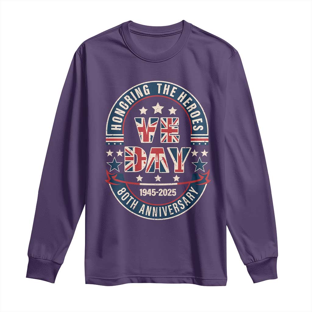 VE Day 80th Anniversary Long Sleeve Shirt 2025 Patriotic WWII Remembrance Vintage TS02 Purple Print Your Wear