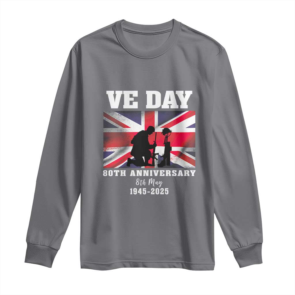 VE Day 80th Anniversary Long Sleeve Shirt Victory in Europe Union Flag WWII Remembrance TS02 Charcoal Print Your Wear