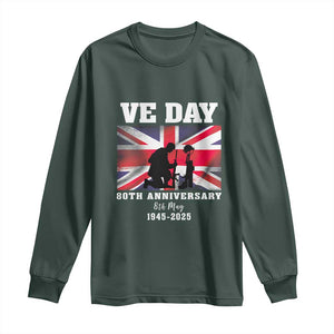 VE Day 80th Anniversary Long Sleeve Shirt Victory in Europe Union Flag WWII Remembrance TS02 Dark Forest Green Print Your Wear