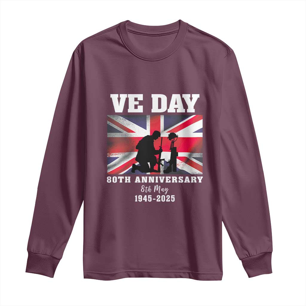 VE Day 80th Anniversary Long Sleeve Shirt Victory in Europe Union Flag WWII Remembrance TS02 Maroon Print Your Wear