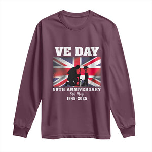 VE Day 80th Anniversary Long Sleeve Shirt Victory in Europe Union Flag WWII Remembrance TS02 Maroon Print Your Wear