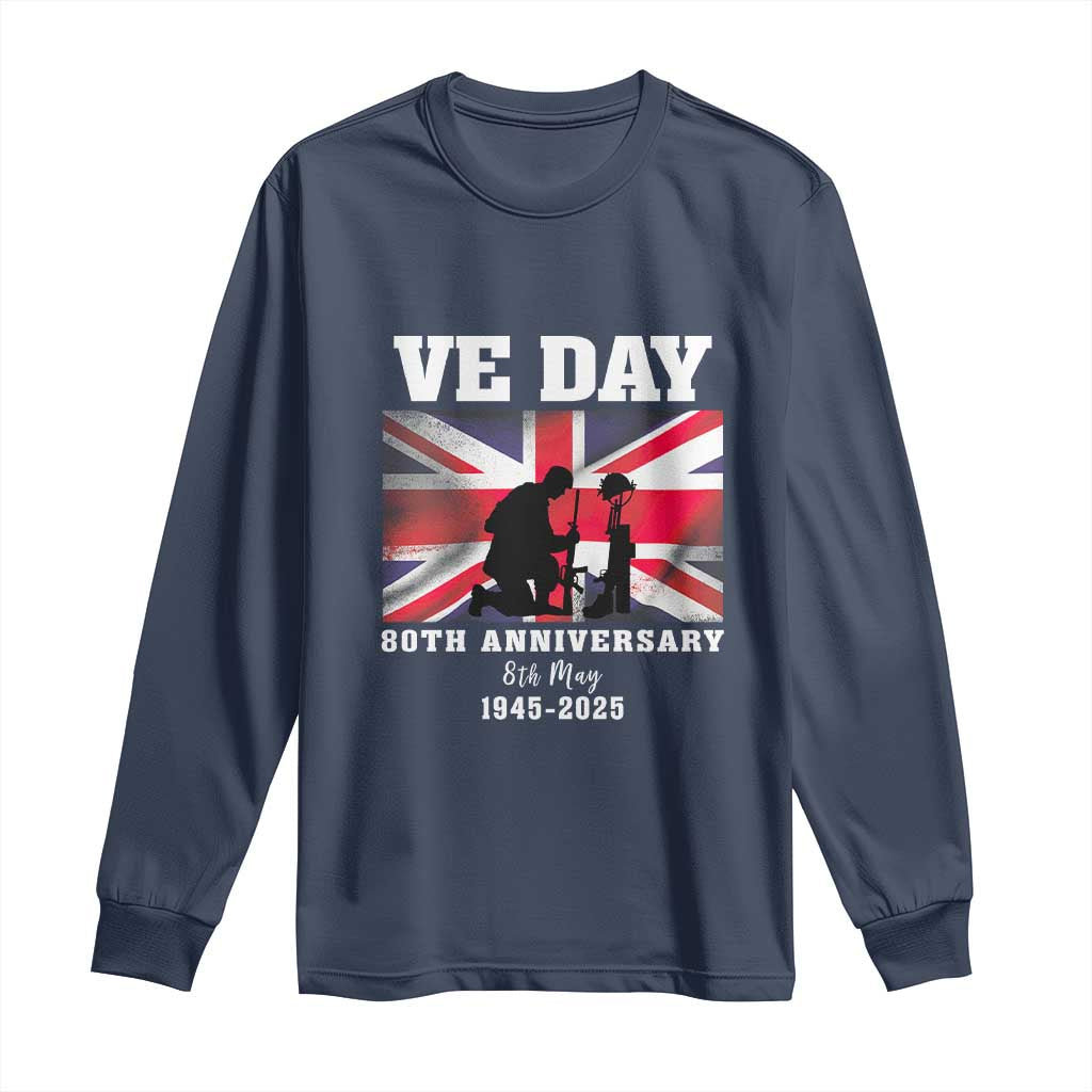 VE Day 80th Anniversary Long Sleeve Shirt Victory in Europe Union Flag WWII Remembrance TS02 Navy Print Your Wear