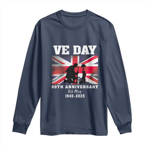 VE Day 80th Anniversary Long Sleeve Shirt Victory in Europe Union Flag WWII Remembrance TS02 Navy Print Your Wear