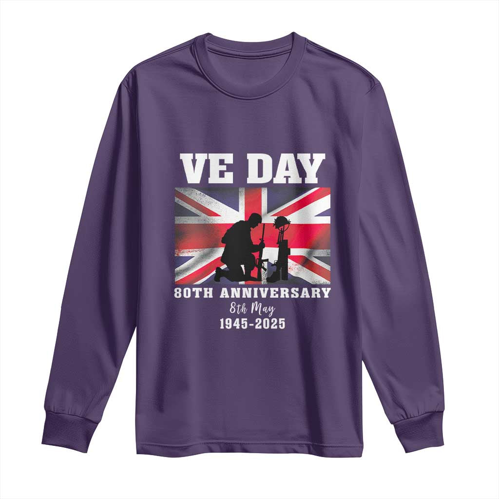 VE Day 80th Anniversary Long Sleeve Shirt Victory in Europe Union Flag WWII Remembrance TS02 Purple Print Your Wear