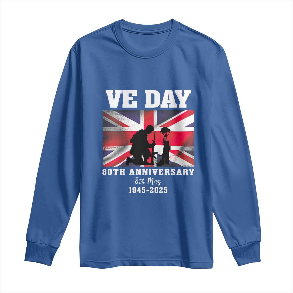 VE Day 80th Anniversary Long Sleeve Shirt Victory in Europe Union Flag WWII Remembrance TS02 Royal Blue Print Your Wear