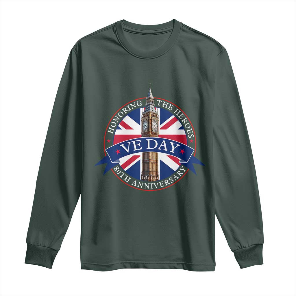 VE Day 80th Anniversary Long Sleeve Shirt WWII Remembrance 2025 Celebrations London TS02 Dark Forest Green Print Your Wear