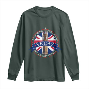 VE Day 80th Anniversary Long Sleeve Shirt WWII Remembrance 2025 Celebrations London TS02 Dark Forest Green Print Your Wear