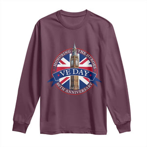 VE Day 80th Anniversary Long Sleeve Shirt WWII Remembrance 2025 Celebrations London TS02 Maroon Print Your Wear