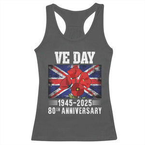 VE Day 80th Anniversary Racerback Tank Top 2025 Celebration Union Flag Poppies WWII Remembrance TS02 Dark Heather Print Your Wear
