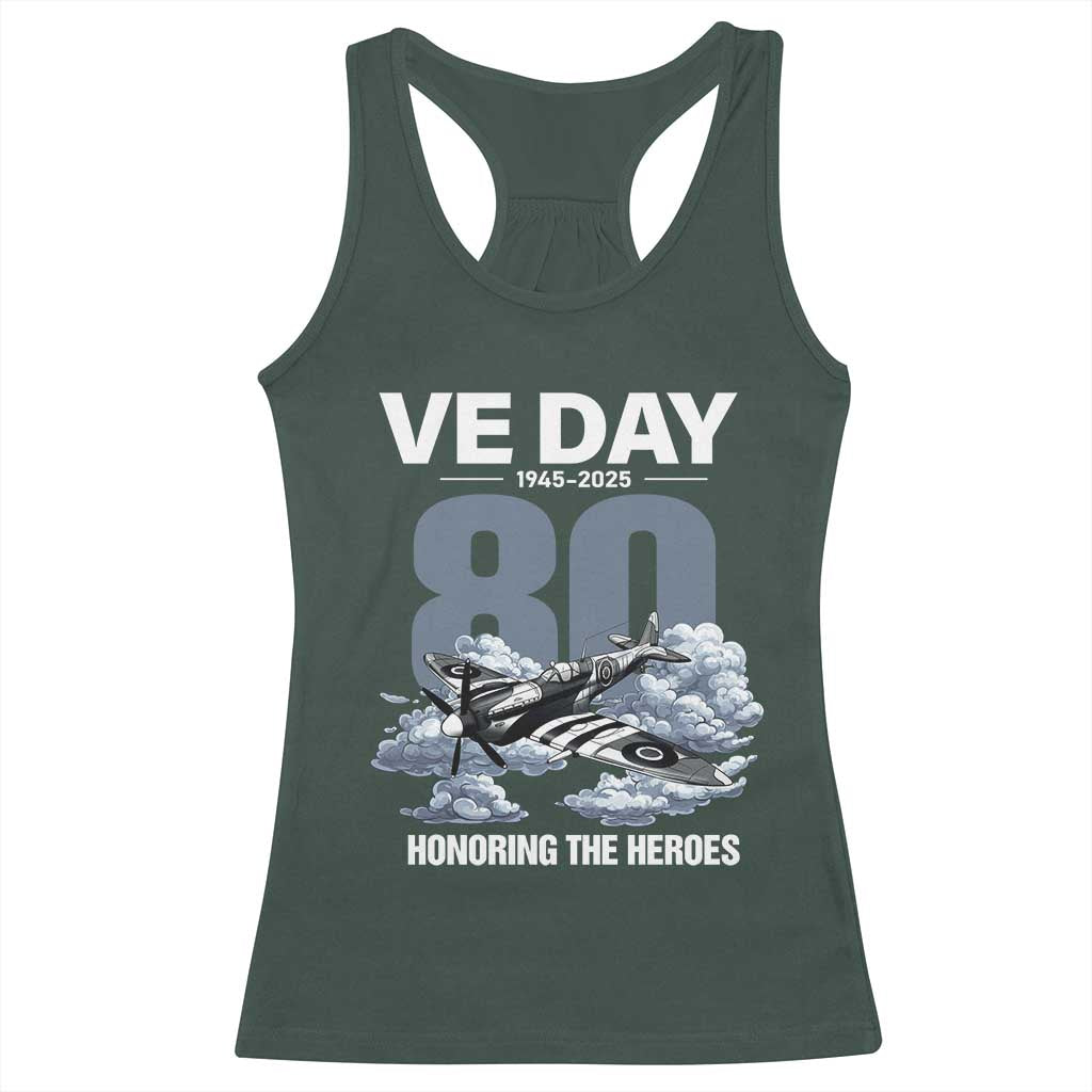 VE Day 80th Anniversary Racerback Tank Top 2025 Celebration WWII Remembrance Retro TS02 Dark Forest Green Print Your Wear