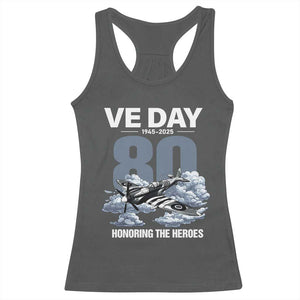 VE Day 80th Anniversary Racerback Tank Top 2025 Celebration WWII Remembrance Retro TS02 Dark Heather Print Your Wear