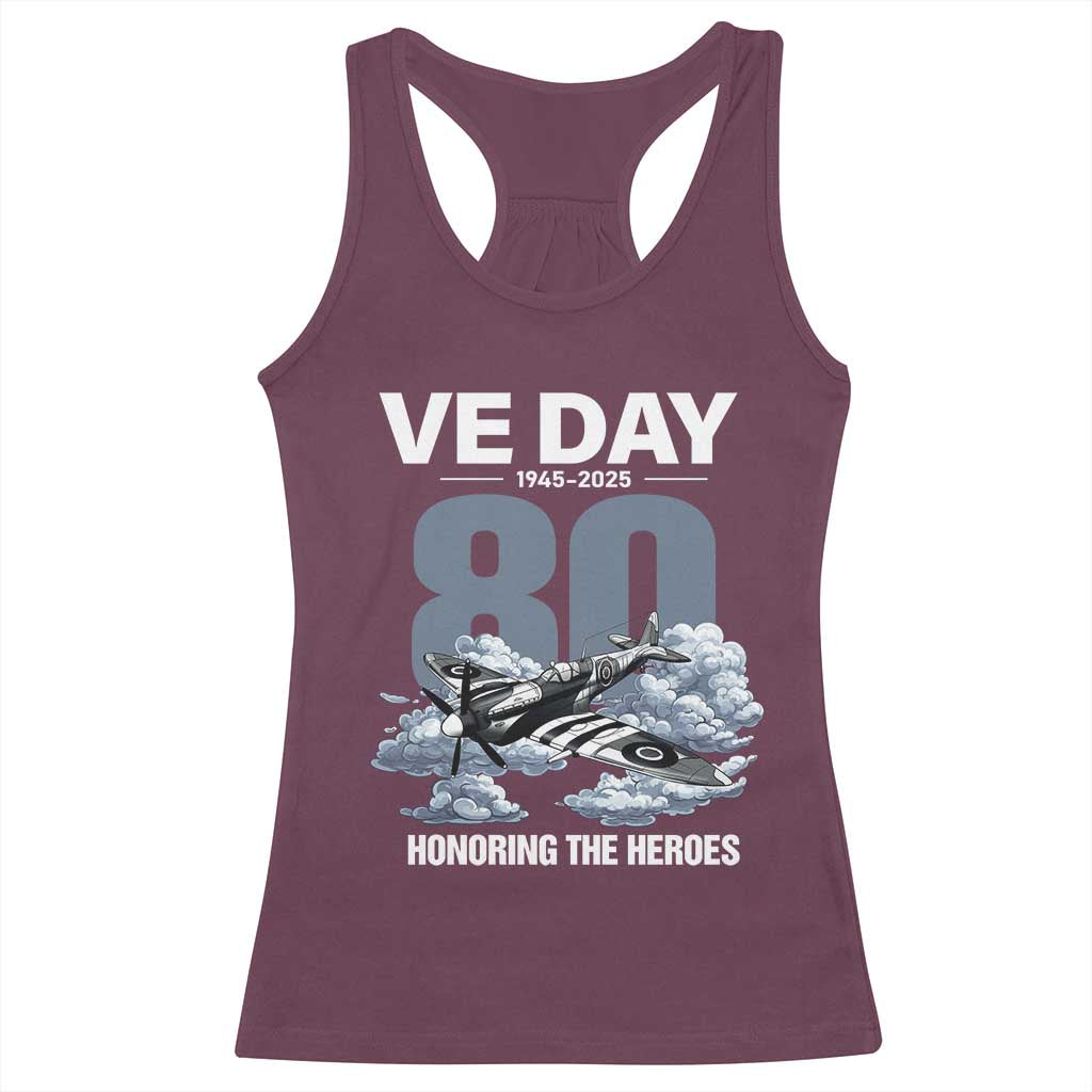 VE Day 80th Anniversary Racerback Tank Top 2025 Celebration WWII Remembrance Retro TS02 Maroon Print Your Wear