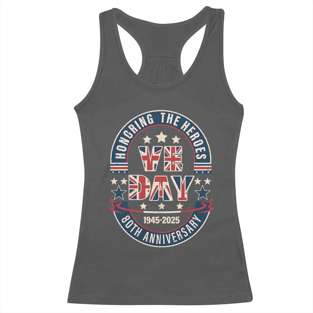 VE Day 80th Anniversary Racerback Tank Top 2025 Patriotic WWII Remembrance Vintage TS02 Dark Heather Print Your Wear