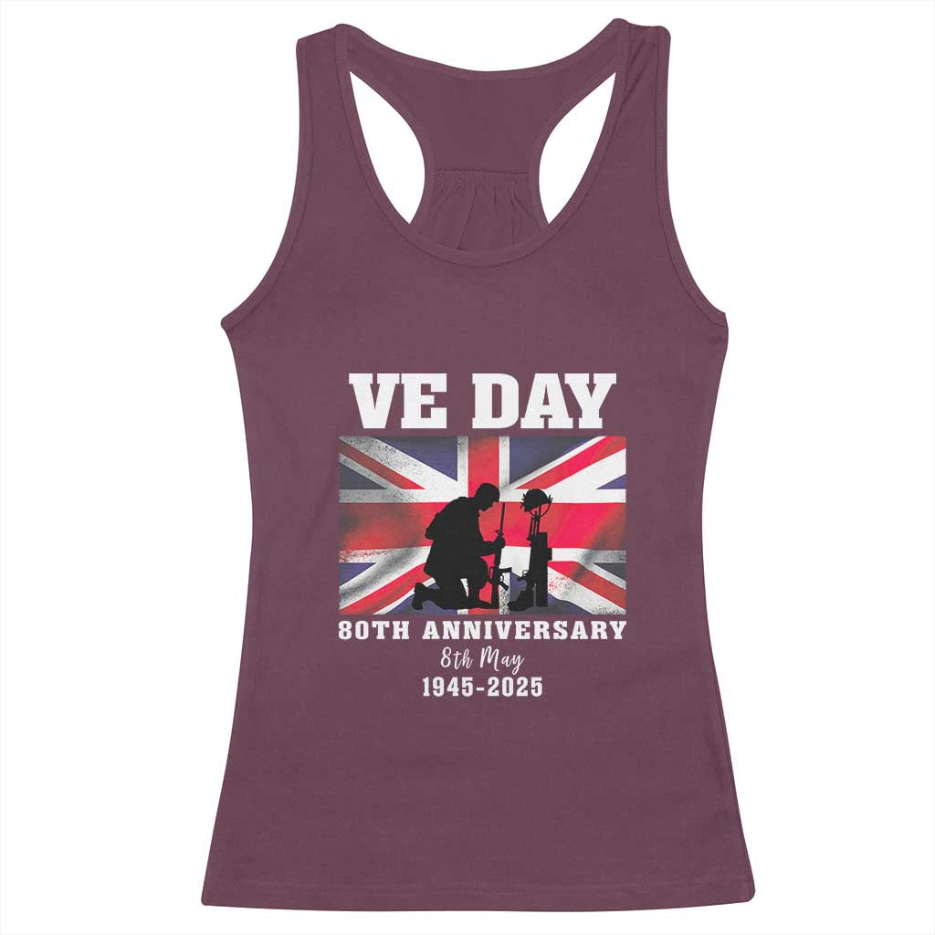 VE Day 80th Anniversary Racerback Tank Top Victory in Europe Union Flag WWII Remembrance TS02 Maroon Print Your Wear