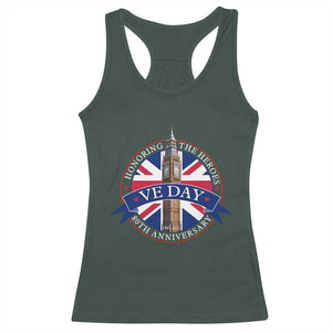VE Day 80th Anniversary Racerback Tank Top WWII Remembrance 2025 Celebrations London TS02 Dark Forest Green Print Your Wear