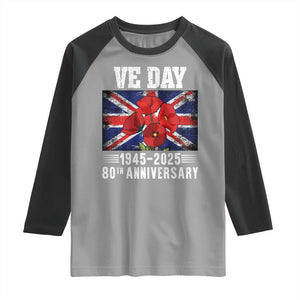 VE Day 80th Anniversary Raglan Shirt 2025 Celebration Union Flag Poppies WWII Remembrance TS02 Sport Gray Black Print Your Wear