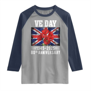 VE Day 80th Anniversary Raglan Shirt 2025 Celebration Union Flag Poppies WWII Remembrance TS02 Sport Gray Navy Print Your Wear