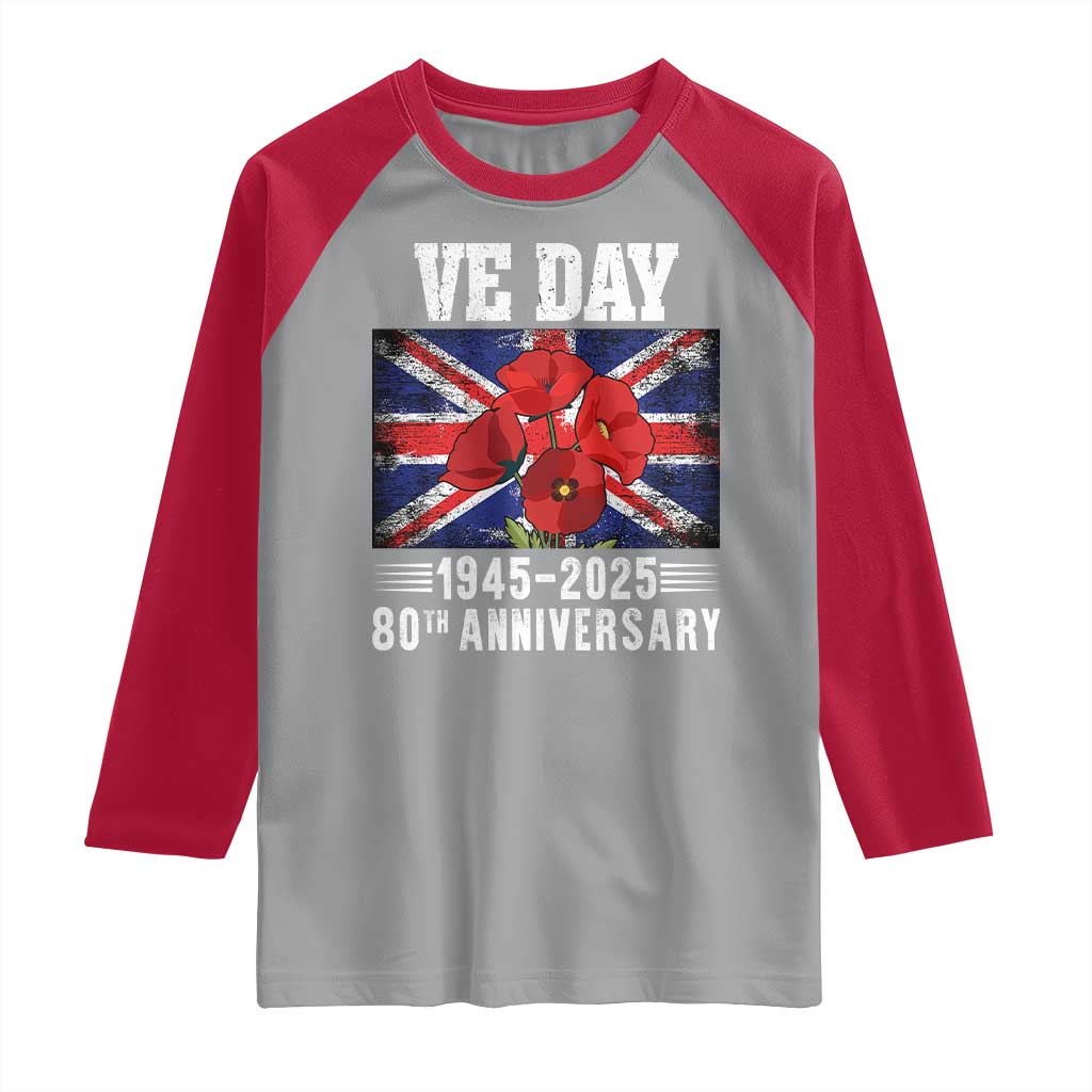 VE Day 80th Anniversary Raglan Shirt 2025 Celebration Union Flag Poppies WWII Remembrance TS02 Sport Gray Red Print Your Wear