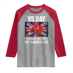 VE Day 80th Anniversary Raglan Shirt 2025 Celebration Union Flag Poppies WWII Remembrance TS02 Sport Gray Red Print Your Wear