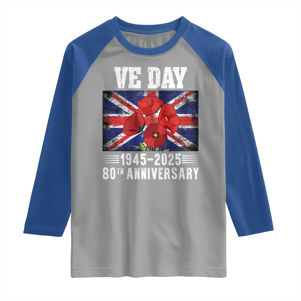 VE Day 80th Anniversary Raglan Shirt 2025 Celebration Union Flag Poppies WWII Remembrance TS02 Sport Gray Royal Print Your Wear