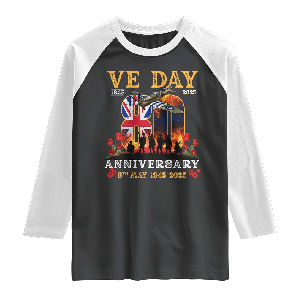 VE Day 80th Anniversary Raglan Shirt 2025 Celebration Union Flag WWII Remembrance TS02 Black White Print Your Wear
