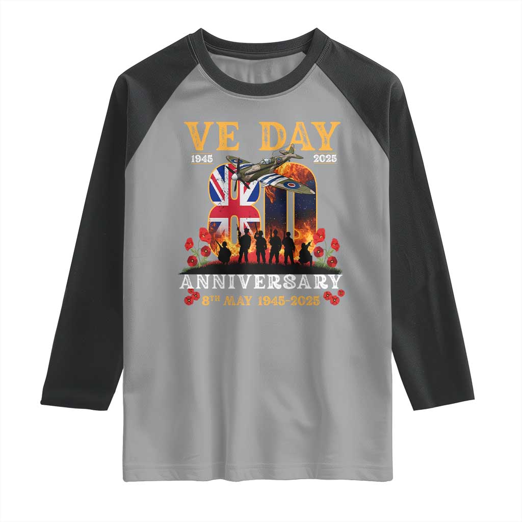 VE Day 80th Anniversary Raglan Shirt 2025 Celebration Union Flag WWII Remembrance TS02 Sport Gray Black Print Your Wear
