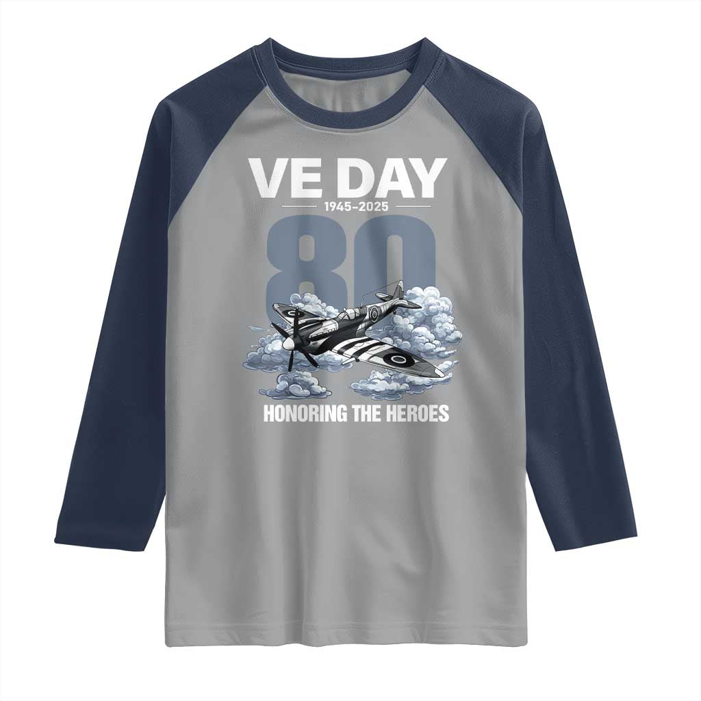 VE Day 80th Anniversary Raglan Shirt 2025 Celebration WWII Remembrance Retro TS02 Sport Gray Navy Print Your Wear