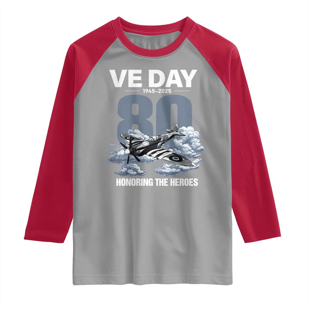 VE Day 80th Anniversary Raglan Shirt 2025 Celebration WWII Remembrance Retro TS02 Sport Gray Red Print Your Wear