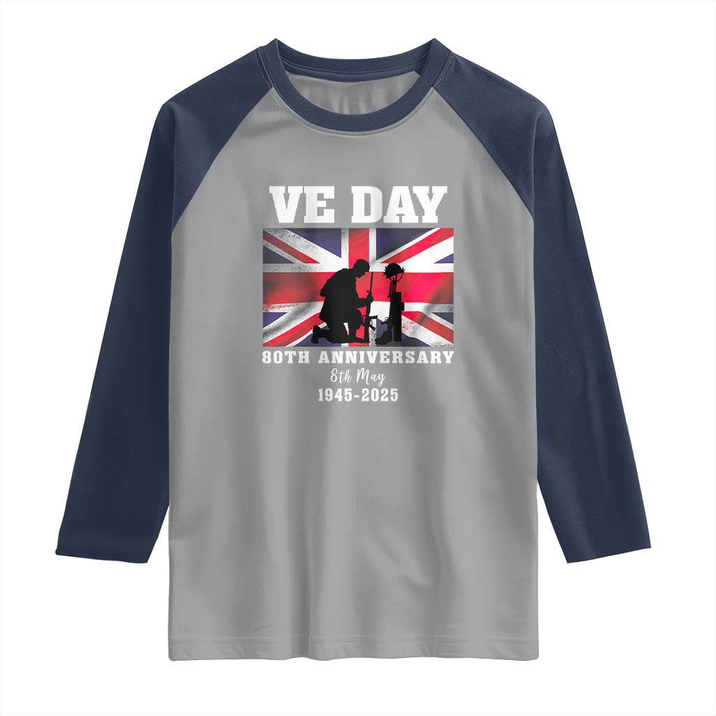 VE Day 80th Anniversary Raglan Shirt Victory in Europe Union Flag WWII Remembrance TS02 Sport Gray Navy Print Your Wear