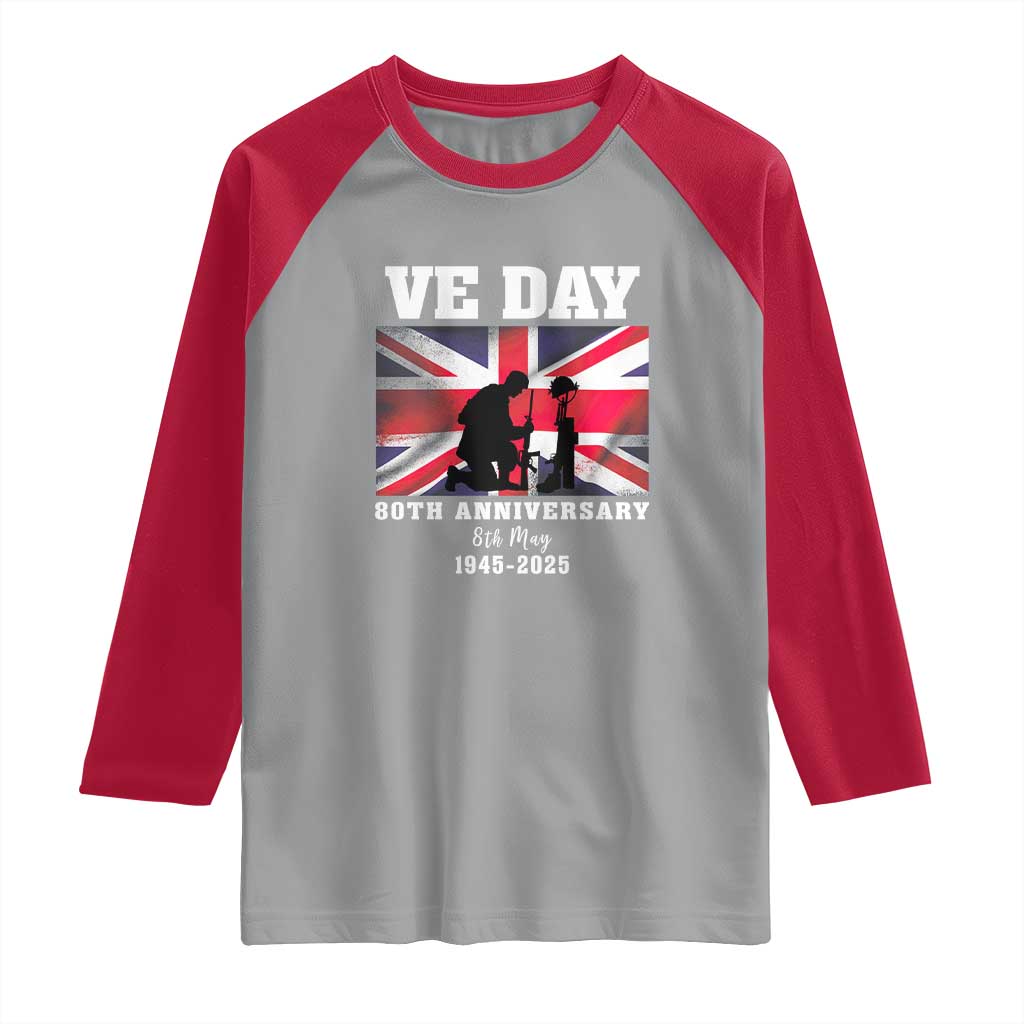 VE Day 80th Anniversary Raglan Shirt Victory in Europe Union Flag WWII Remembrance TS02 Sport Gray Red Print Your Wear