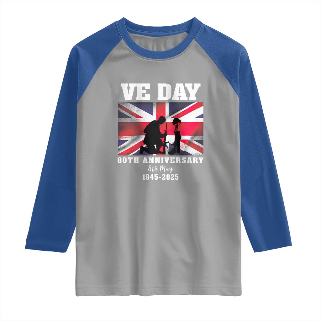VE Day 80th Anniversary Raglan Shirt Victory in Europe Union Flag WWII Remembrance TS02 Sport Gray Royal Print Your Wear