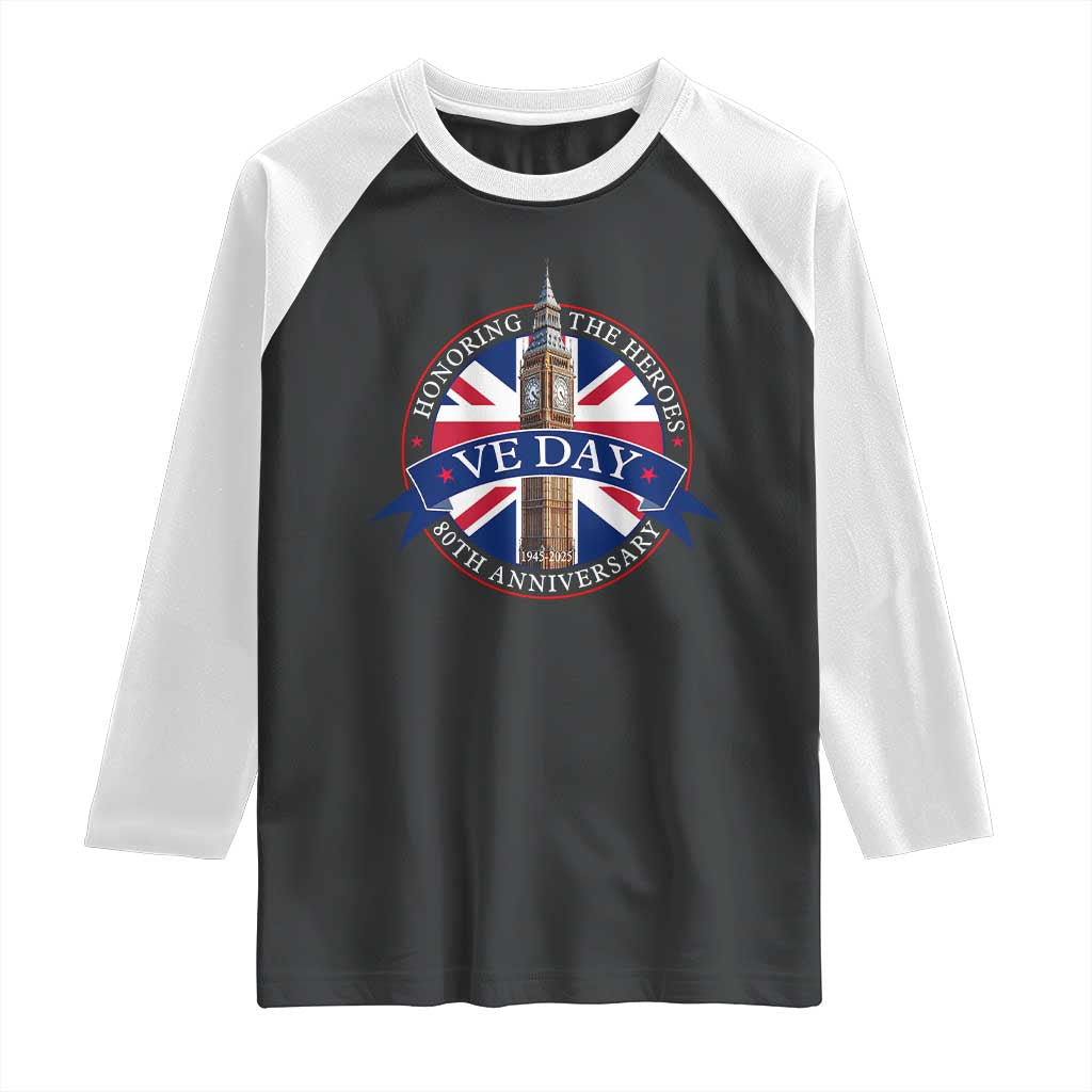 VE Day 80th Anniversary Raglan Shirt WWII Remembrance 2025 Celebrations London TS02 Black White Print Your Wear