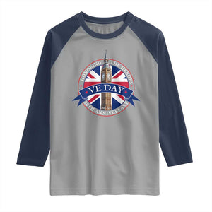 VE Day 80th Anniversary Raglan Shirt WWII Remembrance 2025 Celebrations London TS02 Sport Gray Navy Print Your Wear