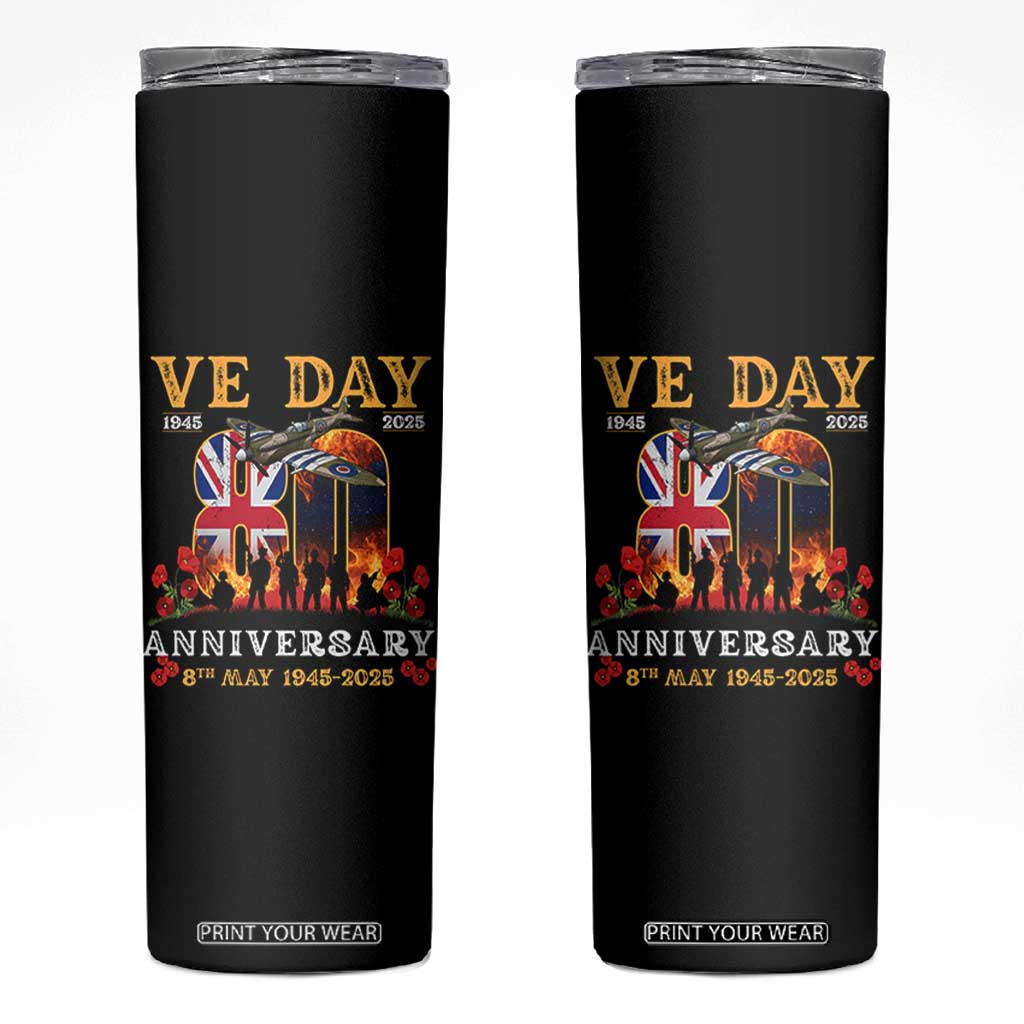 VE Day 80th Anniversary Skinny Tumbler 2025 Celebration Union Flag WWII Remembrance TS02 Black Print Your Wear