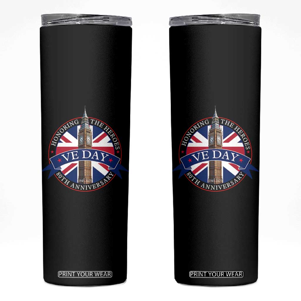 VE Day 80th Anniversary Skinny Tumbler WWII Remembrance 2025 Celebrations London TS02 Black Print Your Wear