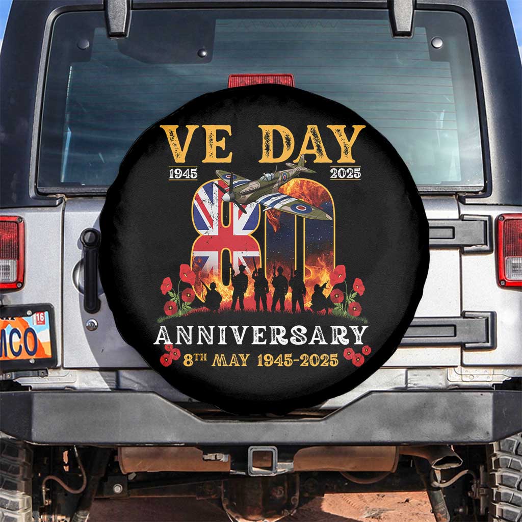 VE Day 80th Anniversary Spare Tire Cover 2025 Celebration Union Flag WWII Remembrance TS02 No hole Black Print Your Wear