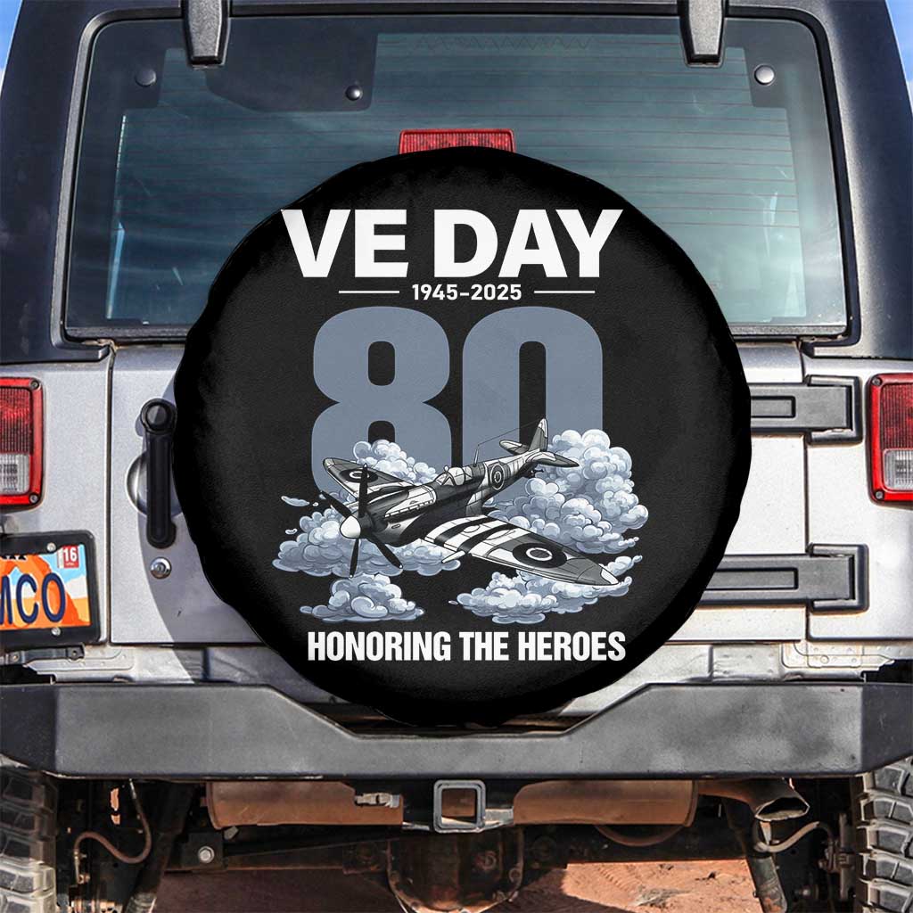 VE Day 80th Anniversary Spare Tire Cover 2025 Celebration WWII Remembrance Retro TS02 No hole Black Print Your Wear
