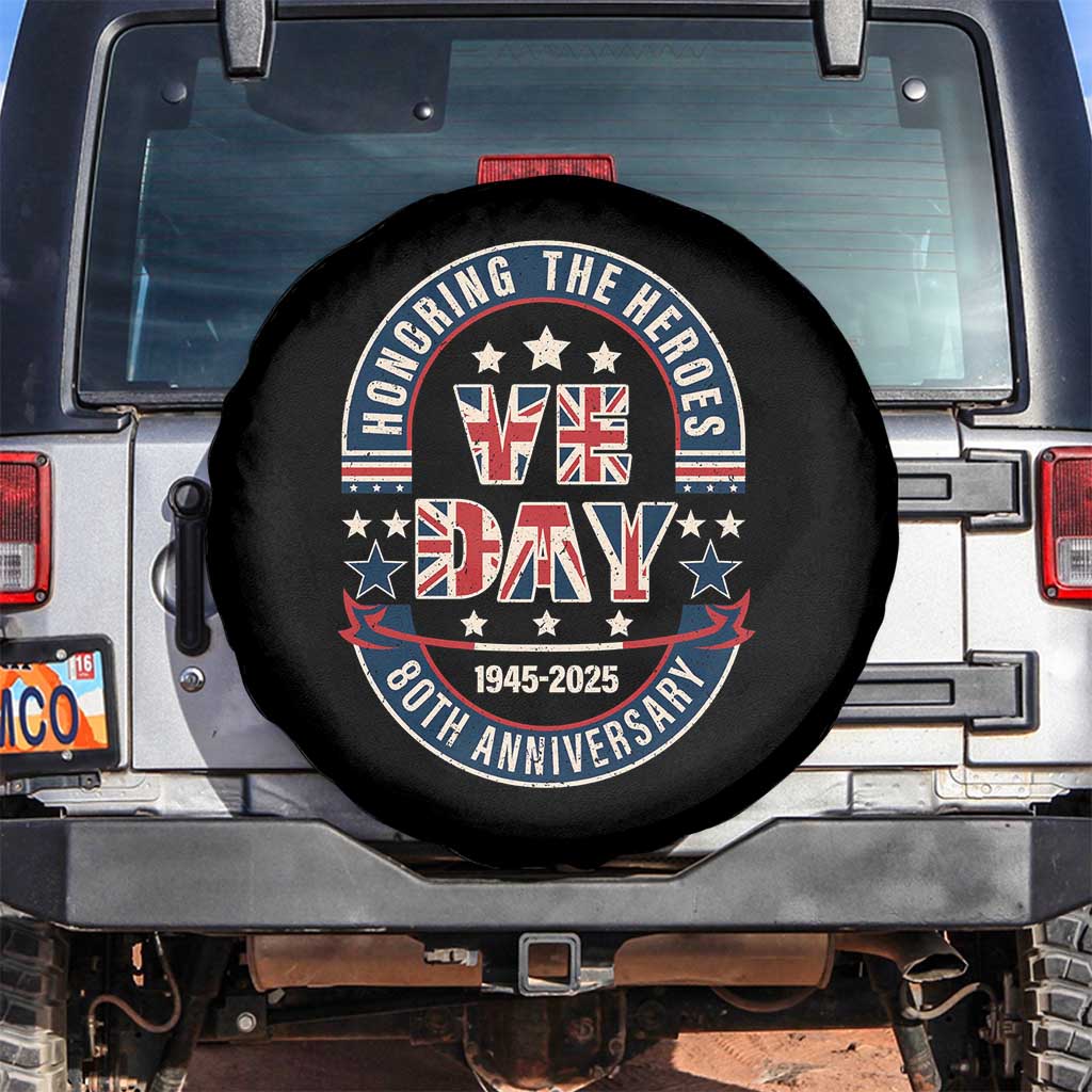 VE Day 80th Anniversary Spare Tire Cover 2025 Patriotic WWII Remembrance Vintage TS02 No hole Black Print Your Wear