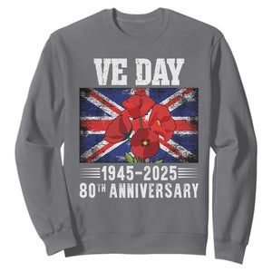 VE Day 80th Anniversary Sweatshirt 2025 Celebration Union Flag Poppies WWII Remembrance TS02 Charcoal Print Your Wear