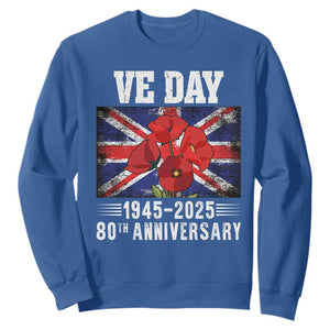VE Day 80th Anniversary Sweatshirt 2025 Celebration Union Flag Poppies WWII Remembrance TS02 Royal Blue Print Your Wear