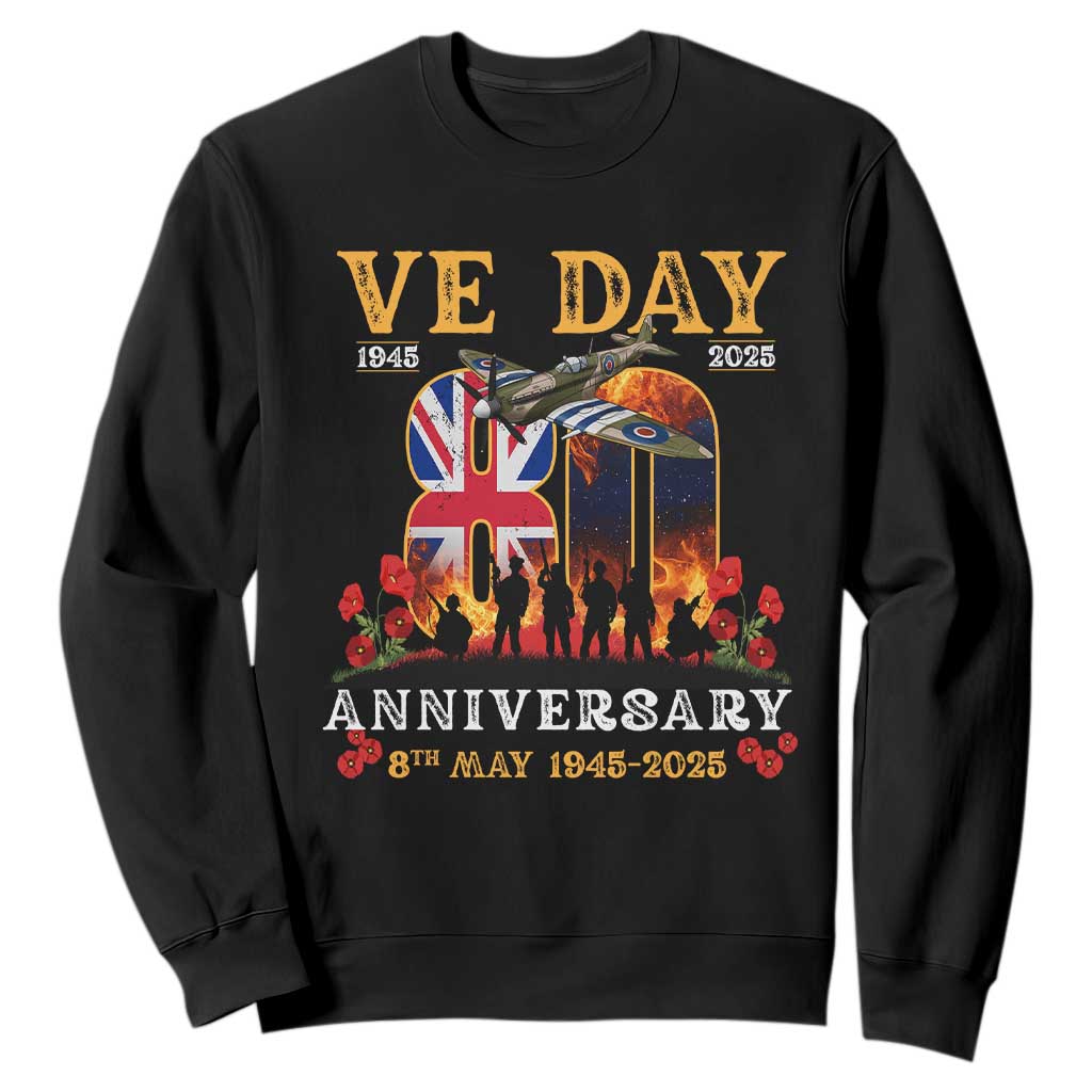 VE Day 80th Anniversary Sweatshirt 2025 Celebration Union Flag WWII Remembrance TS02 Black Print Your Wear