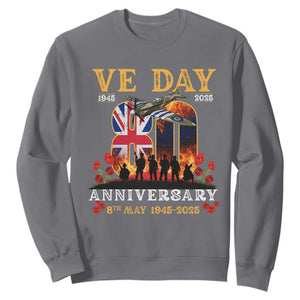 VE Day 80th Anniversary Sweatshirt 2025 Celebration Union Flag WWII Remembrance TS02 Charcoal Print Your Wear
