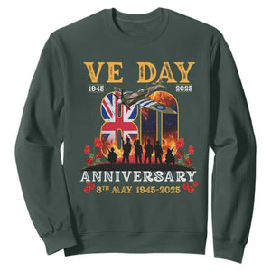 VE Day 80th Anniversary Sweatshirt 2025 Celebration Union Flag WWII Remembrance TS02 Dark Forest Green Print Your Wear