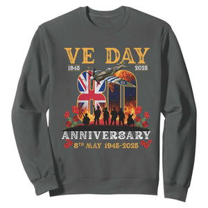 VE Day 80th Anniversary Sweatshirt 2025 Celebration Union Flag WWII Remembrance TS02 Dark Heather Print Your Wear