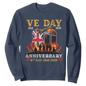 VE Day 80th Anniversary Sweatshirt 2025 Celebration Union Flag WWII Remembrance TS02 Navy Print Your Wear