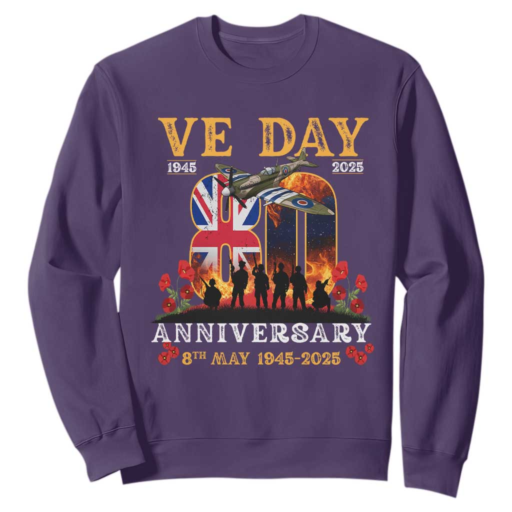 VE Day 80th Anniversary Sweatshirt 2025 Celebration Union Flag WWII Remembrance TS02 Purple Print Your Wear